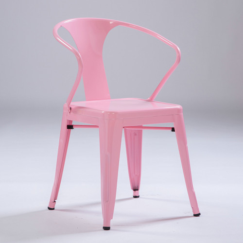 Stackable pink metal dining armchair
