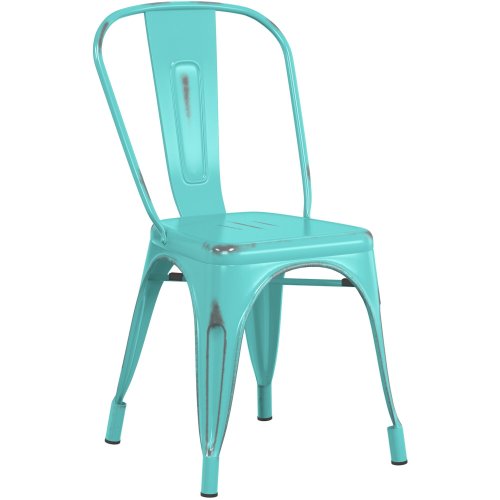 Antique Distressed seafoam stackable metal dining chair