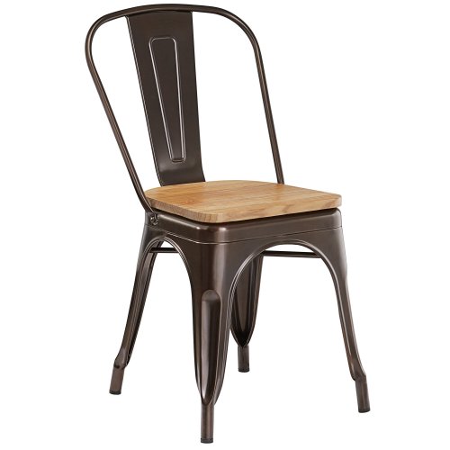 Tolix style Distressed Copper metal dining chair with wood board