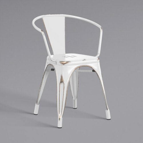 Distressed White Metal Arm Chair