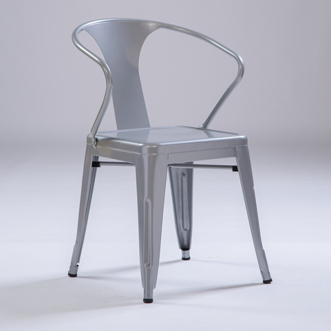 Stackable grey metal dining armchair