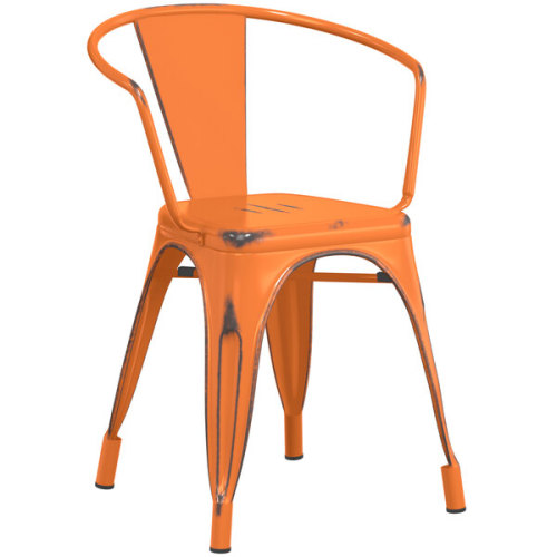 Distressed Orange Metal Arm Chair