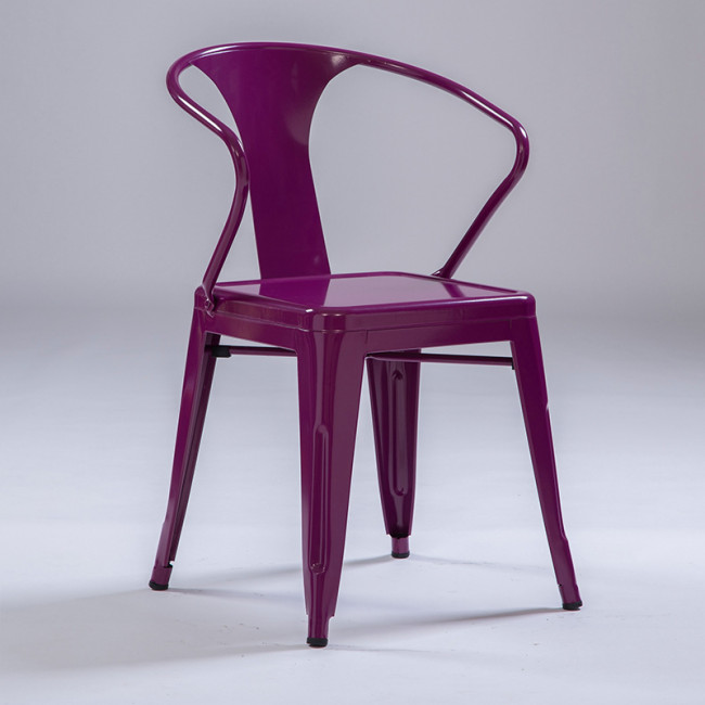 Stackable purple metal dining armchair