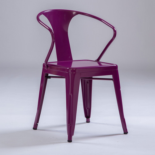 Stackable purple metal dining armchair