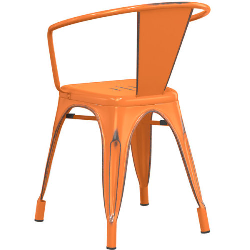 Distressed Orange Metal Arm Chair