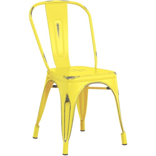 Antique Distressed yellow stackable metal dining chair