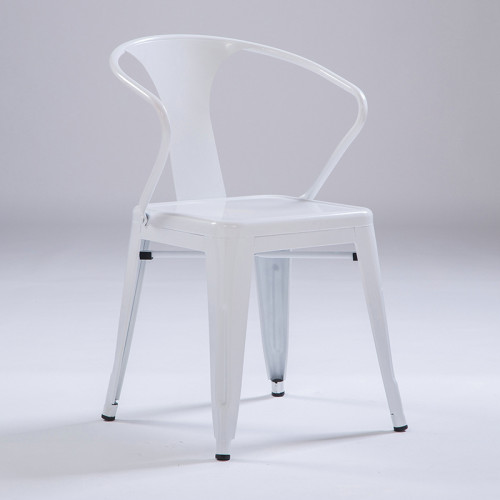 Stackable white metal dining armchair