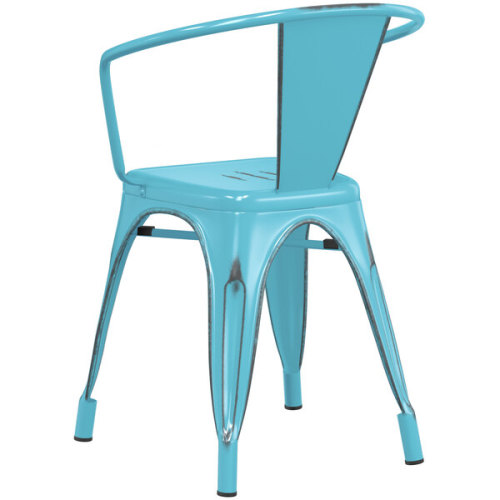 Distressed Arctic Blue Metal Arm Chair