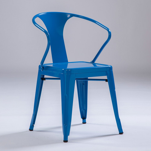 Stackable blue metal dining armchair