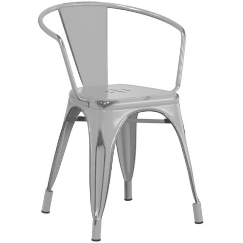 Distressed Grey Metal Arm Chair