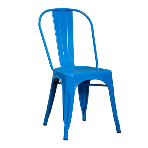 Tolix style blue stackable metal cafe chair