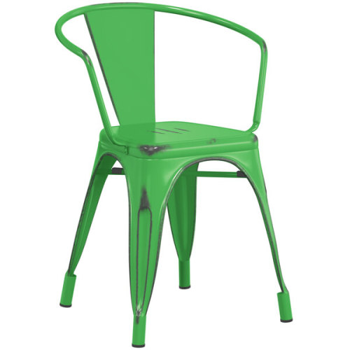 Distressed Green Metal Arm Chair