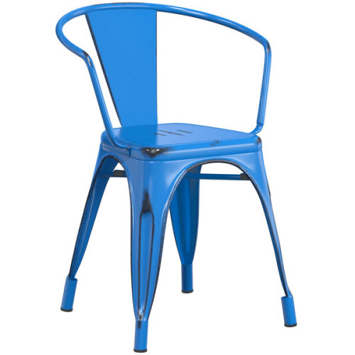 Distressed Blue Metal Arm Chair