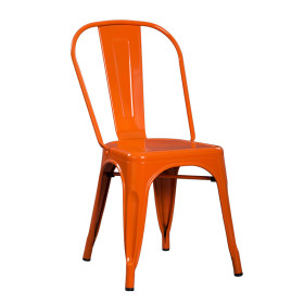 Tolix style orange stackable metal cafe chair