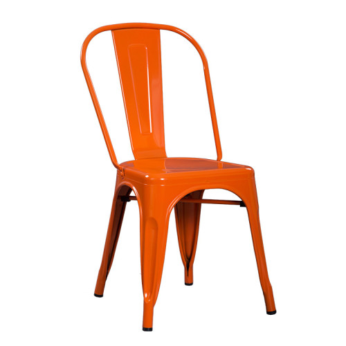 Tolix style orange stackable metal cafe chair
