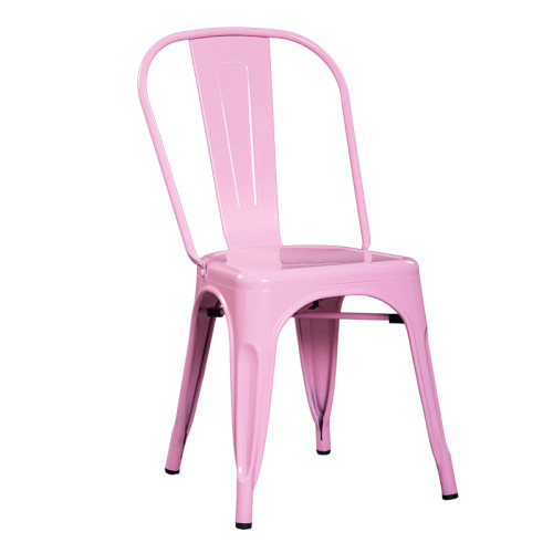 Tolix style pink stackable metal cafe chair