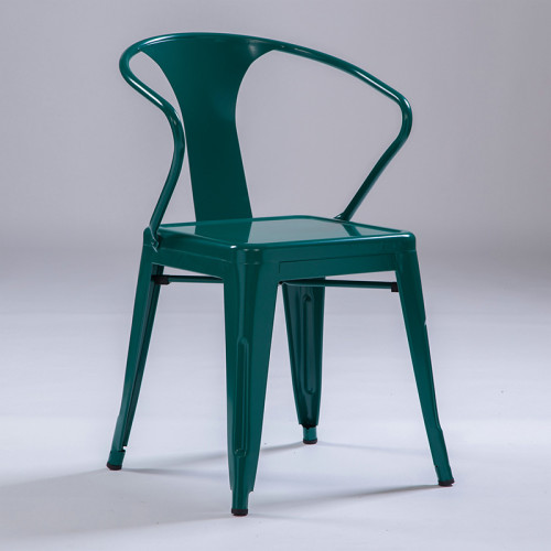 Stackable dark green metal dining armchair