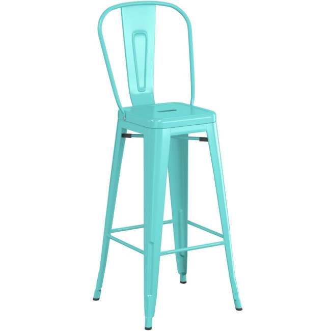 Counter height backrest light green metal bar stool with footrest