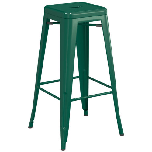 Counter height backless dark green metal bar stool with footrest