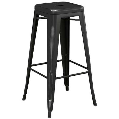 Counter height backless distressed black metal bar stool with footrest