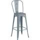 Counter height backrest dark grey metal bar stool with footrest