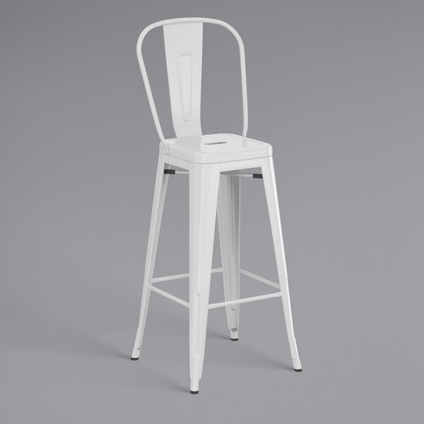 Counter height backrest white metal bar stool with footrest