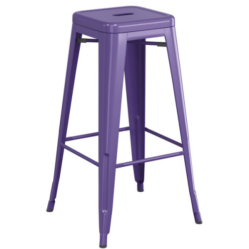 Counter height backless purple metal bar stool with footrest
