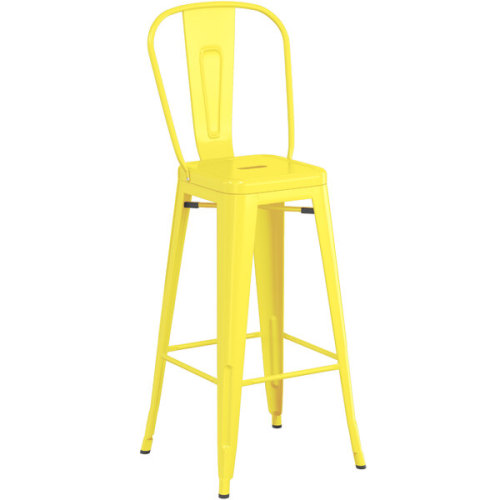 Counter height backrest yellow metal bar stool with footrest