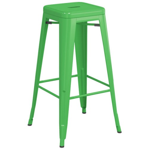 Counter height backless green metal bar stool with footrest