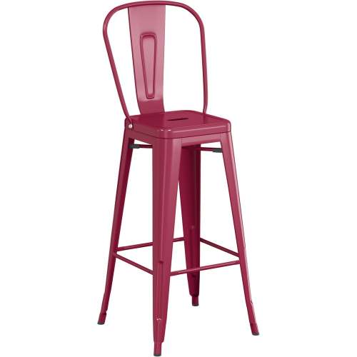 Counter height backrest mulberry color metal bar stool with footrest