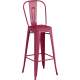 Counter height backrest mulberry color metal bar stool with footrest