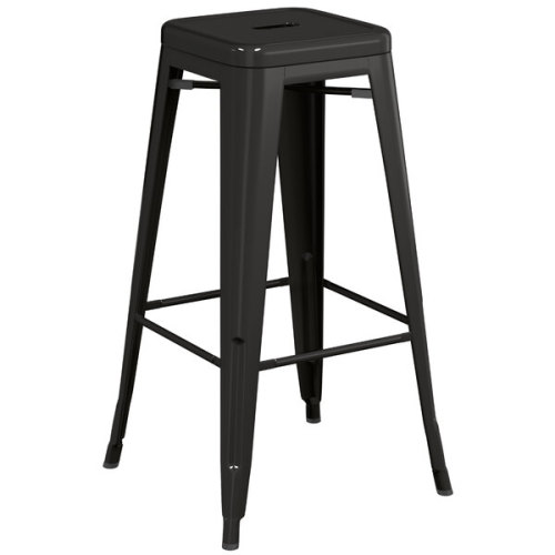 Counter height backless black metal bar stool with footrest