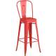 Counter height backrest red metal bar stool with footrest