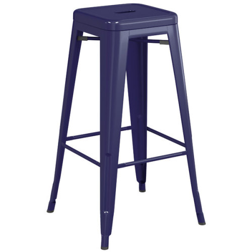 Counter height backless navy blue metal bar stool with footrest