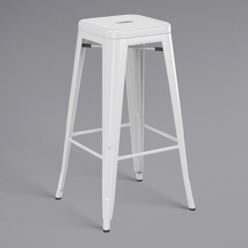Counter height backless white metal bar stool with footrest