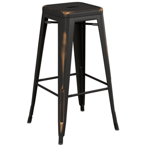 Counter height backless distressed copper metal bar stool with footrest