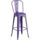 Counter height backrest purple metal bar stool with footrest