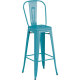 Counter height backrest teal metal bar stool with footrest