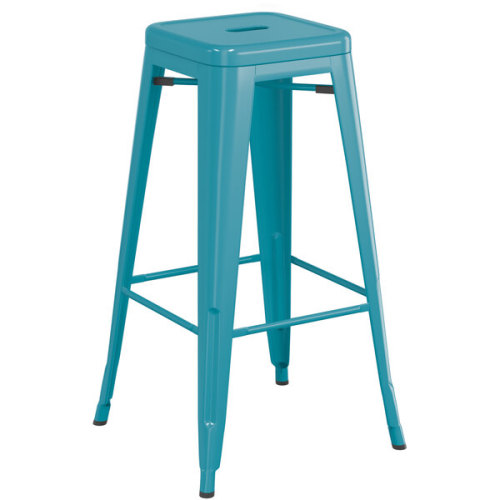 Counter height backless teal metal bar stool with footrest