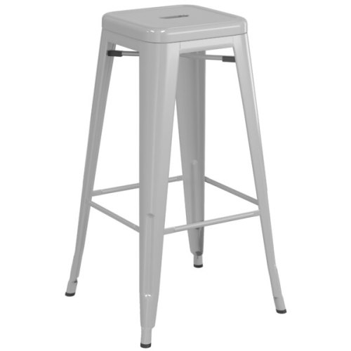 Counter height backless grey metal bar stool with footrest