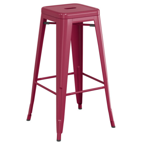 Counter height backless mulberry color metal bar stool with footrest