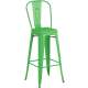 Counter height backrest green metal bar stool with footrest