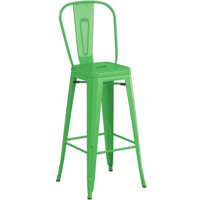 Counter height backrest green metal bar stool with footrest
