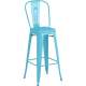 Counter height backrest light blue metal bar stool with footrest