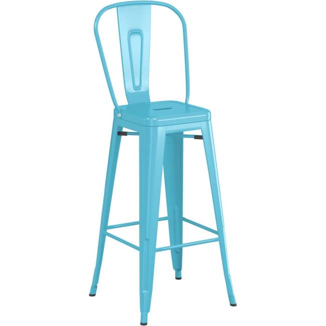 Counter height backrest light blue metal bar stool with footrest