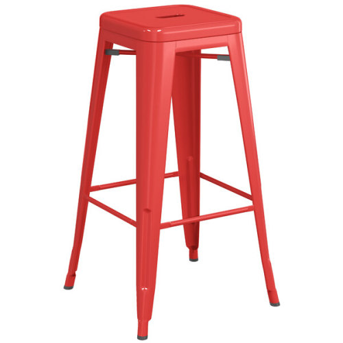 Counter height backless red metal bar stool with footrest