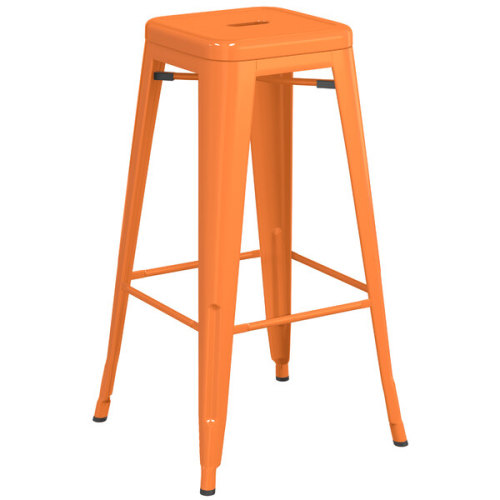 Counter height backless orange metal bar stool with footrest