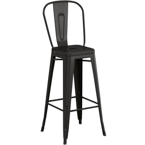 Counter height backrest black metal bar chair with footrest