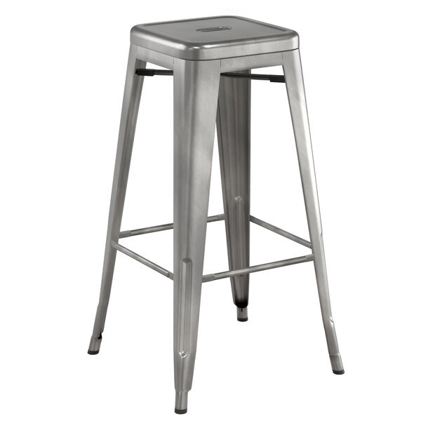 Counter height backless silver metal bar stool with footrest