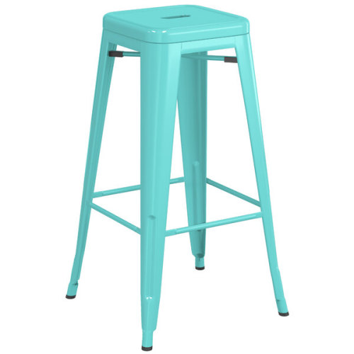 Counter height backless seafoam metal bar stool with footrest
